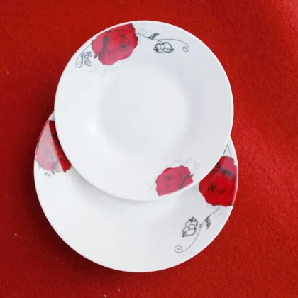 Round Shape Red Flower Porcelain Plate Tableware