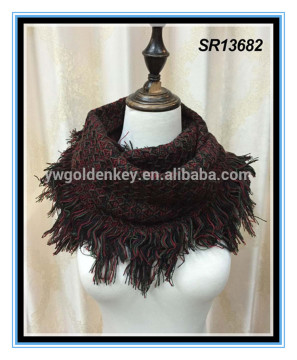 Hot selling tassel Jacquard knitted acrylic winter infinity scarf