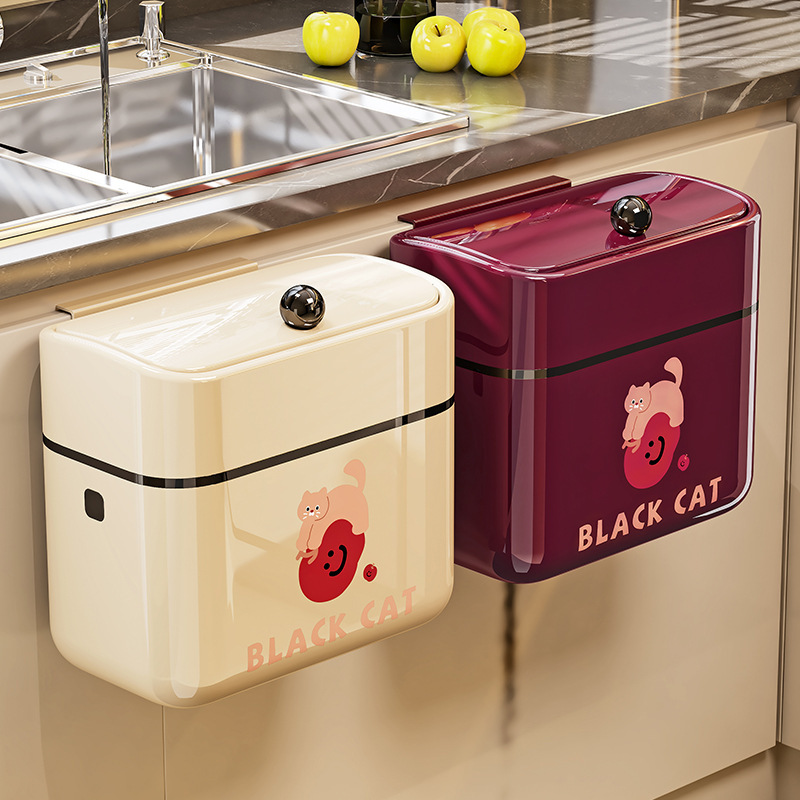 Wall Mounted Plastic Trash Can with Lid Kitchen Waste Bin