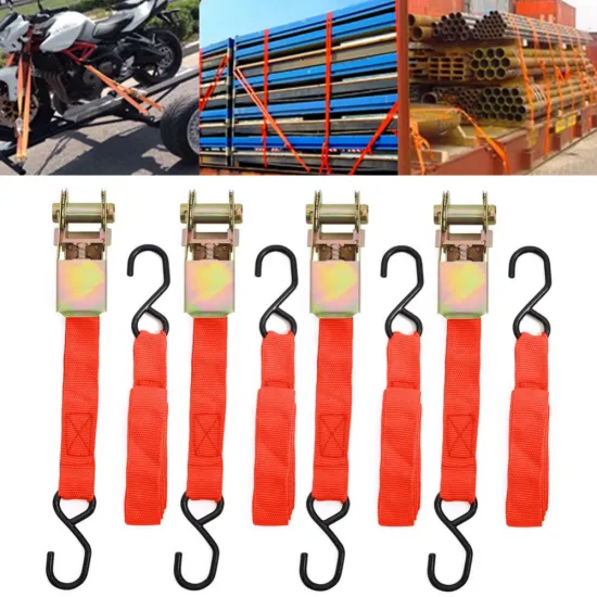 4pcs Durable Ratchet Tie Down Cargo Straps Moving Hauling Truck Motorcycle