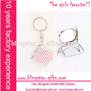 square mirror rhinestone metal keychain