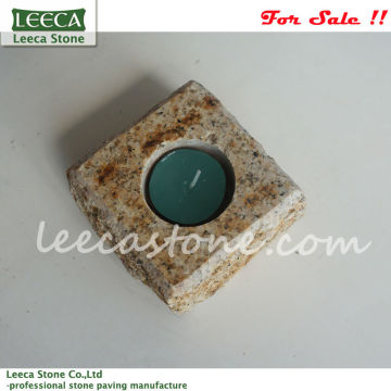 Yellow granite stone candle holder