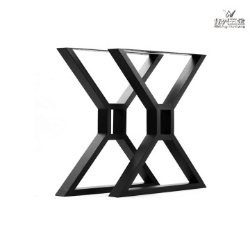 Metallic black X-shaped table legs
