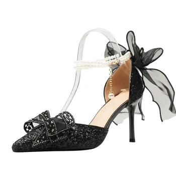 Stunning High-Quality Women's Sparkling Pearl Bow Heels: A Perfect Choice for Formal Banquets and Fashionable Occasions