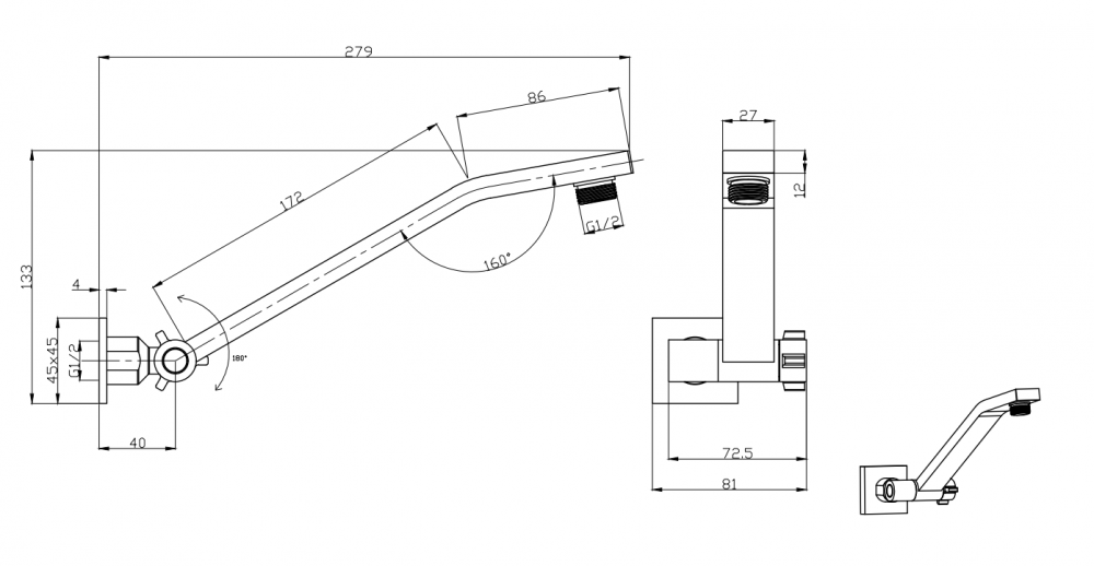 Chrome Swivel Wall Mounted Shower Arm