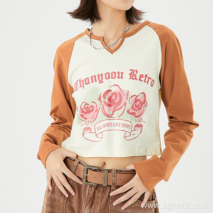 Women's autumn fashion alphabet floral long sleeve top