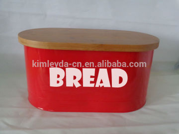 Metal bread bin with wood lid