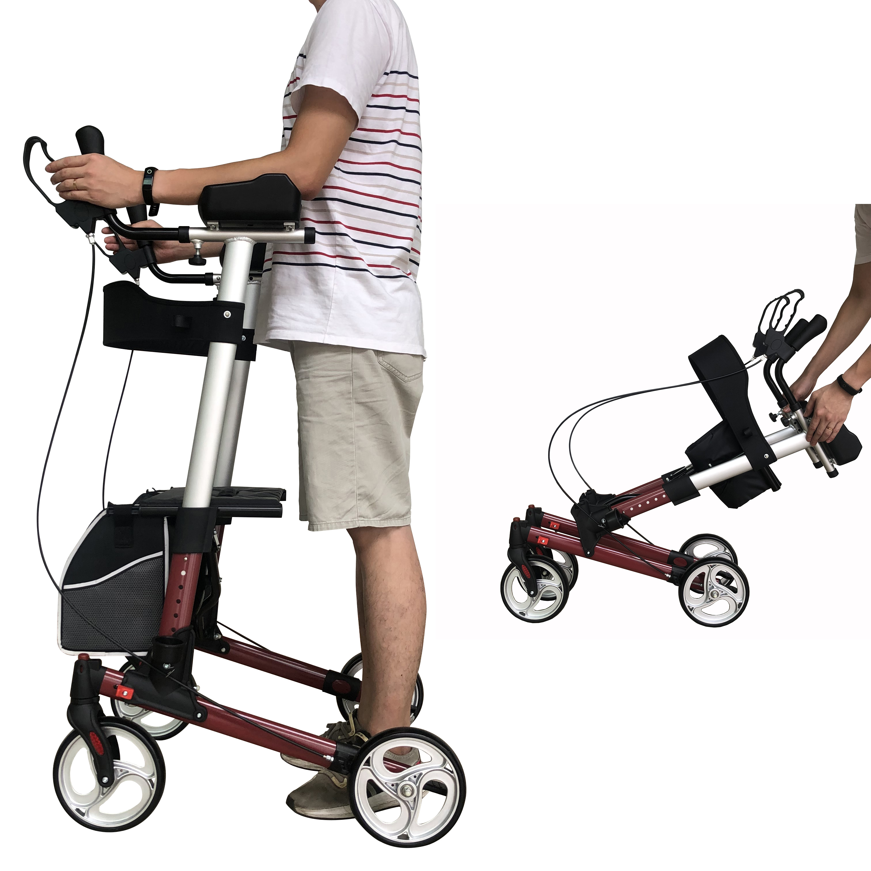 Adultes Walker Double pliage rollator en aluminium, marcheur droit pour adultes