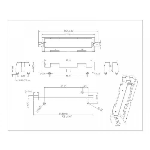 BBC-M-GO-A-18650-042P Single Battery Holder For 18650 SMT