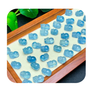 DIY Natural Aquamarine Carved Beads Handmade Crystal Bracelet Pendant Material