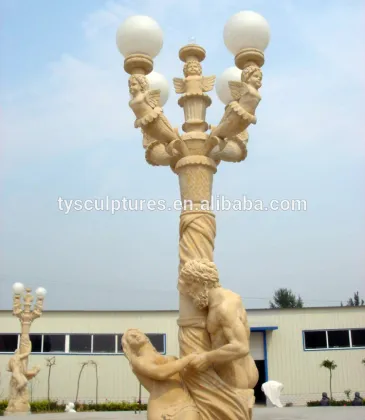 Hot sale yellow marble figure pillar gate lights