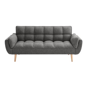 Easy Assembly Gray Linen Twin Blend Tight Back Convertible Sofa with Natural Wood Legs - Search Engine Title