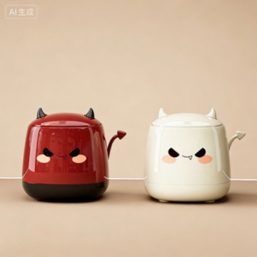 Creative Pet Desk Trash Can with Tail Press Top Waste Bin