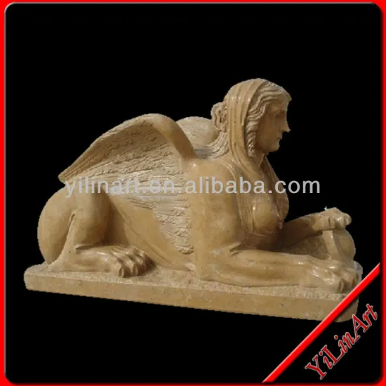 Yellow Stone Marble Sphinx Statue Sculpture For Decoration
