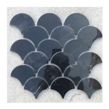 Mosaic Black Marquina Fan Shape Tiles - Modern Irregular Interior Wall Design