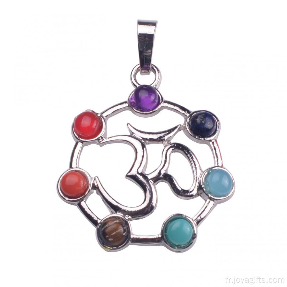 Cage pendentif couleur 7 Chakra pierres précieuses Yoga pendentif en argent en gros