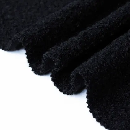 Pure Black Boucle Wool Polyester Blend Fabric