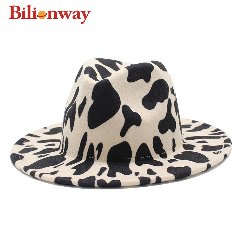 COW Stylish Printed Wide Brim Wholesale Fedora Hats