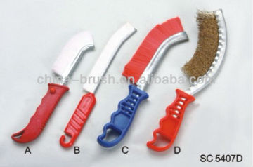 coppered steel wire knife brush plastic handle