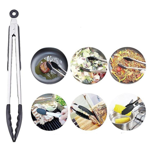Stainless Steel Locking Kitchen Tongs with Silicon Tips