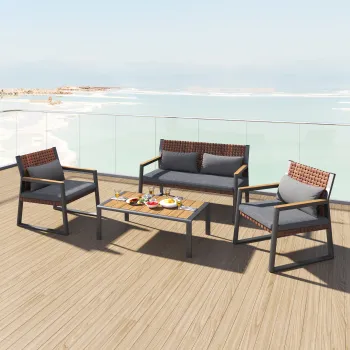 Fulin Grey L Shape Metal Outdoor Balcony Rattan Sofa Set