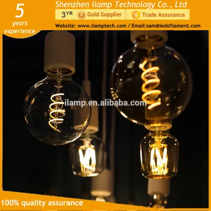 FLEXIBLE led 5w Spiral soft curved filament led bulb T45 amber edison smoke golden