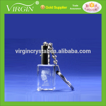 Wholesale crystal glass material 3d laser engraved crystal photo frame promote led crystal keychain for promotion gift