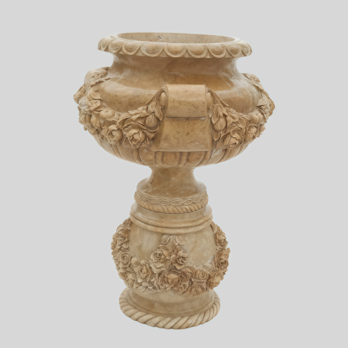 Elegant Marble Garden Planter with Ornate Lion Design