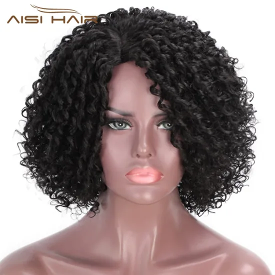 Aisi Hair Black Afro Curly Wigs for Women Side Part Synthetic Short Hair Wig Heat Resistant Fiber Wigs for Africans