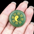 Green Aventurine 25MM Circular Disc Mat Handmade Craved Pattern-Taiji Bagua For Home Decor