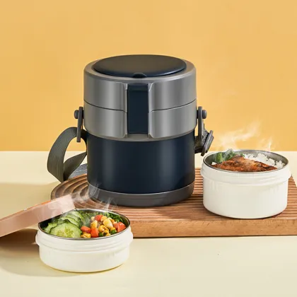 Colored Stainless Steel Tiered Food Container with Thermos - Kids Bento Lunch Box