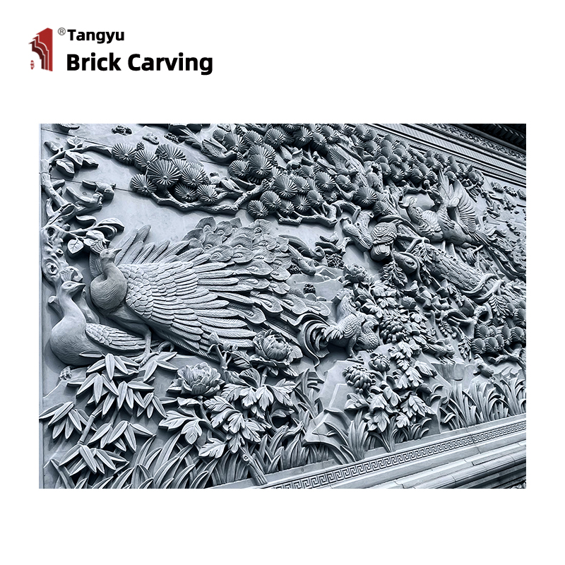 Large Brick Sculpture of Birds and Phoenix