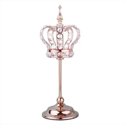 Crown Shape Gold Metal Crystal Candle Holders