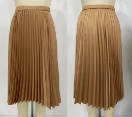 Women Brown Satin Pleated Skirt