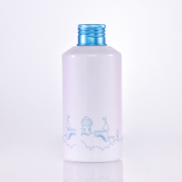 Opal white lotion bottles with blue aluminum cap