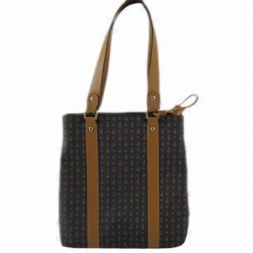 Handbag with Fashionable Design, Made of Synthetic Leather and Burlap, Measures 36 x 39 x 10cm