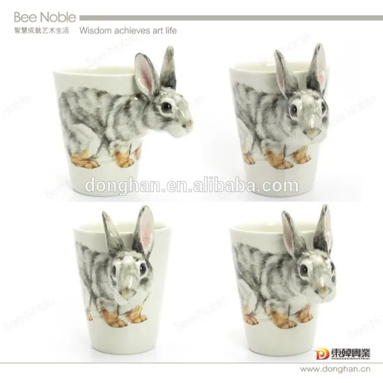 creative funny Custom Embossed 3D ceramic rabbit mug for gift