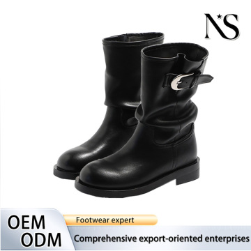 Black Leather Boots with 4cm Non-Slip Platform