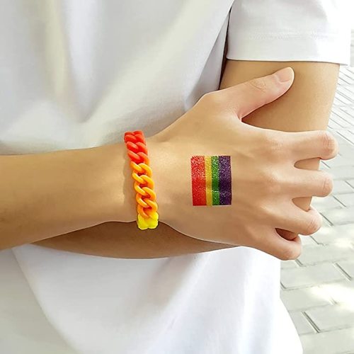 Pulsera de huellas de rayas arcoiris banda trenzada hecha a mano