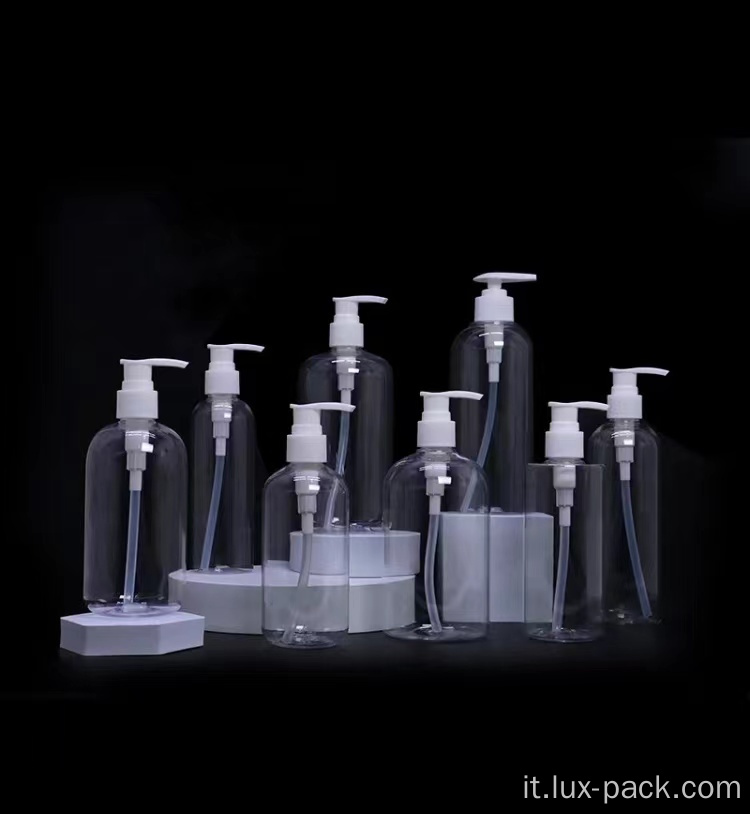 Fabbrica da 100 ml 250 ml da 500 ml Pompa di lozione cosmetica rotonda trasparente e bottiglia di plastica per shampoo