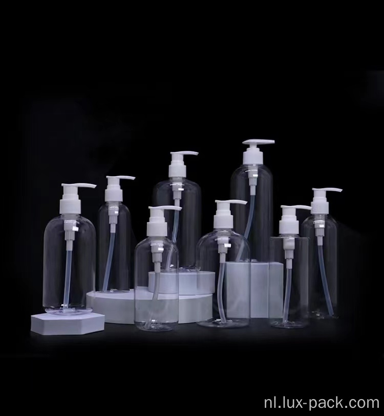 Factory 100 ml 250 ml 500 ml transparante ronde cosmetische lotionpomp en plastic fles ingesteld voor shampoo