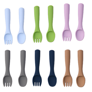 Пользовательские оптовые 2PCS Baby Silicone Spoon Spoon Fork Atensils