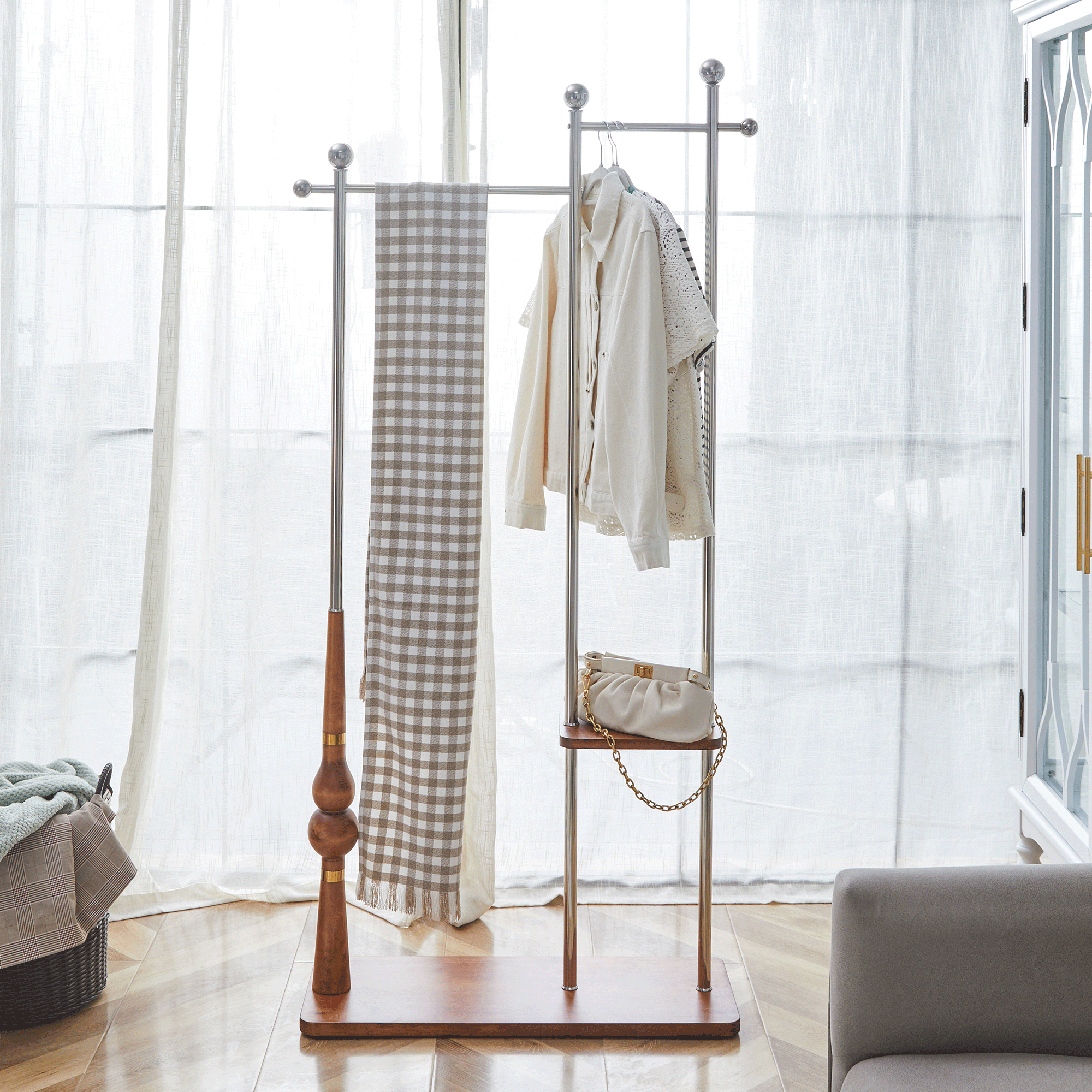 Wood Double Layer Hanger Retro Coat Rack