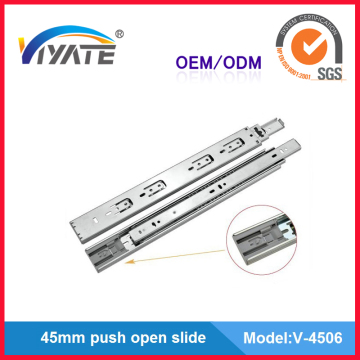 45mm push to open telescopic ball bearing drawer slides