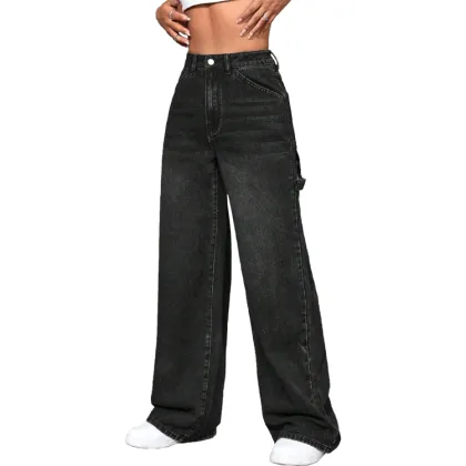 Black High Waist Wide Leg Jeans for Women