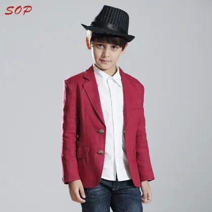 Children clothing formal kids outfit linen blazer boys jacket for autumn winter or all year around