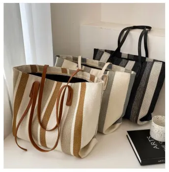 Contrasting Color Canvas Tote Bag - CY099