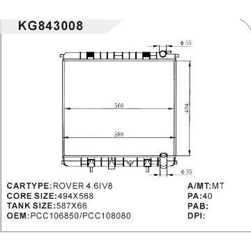 auto radiator car:ROVER 4.6IV6 OEM:PCC106850/PCC108080