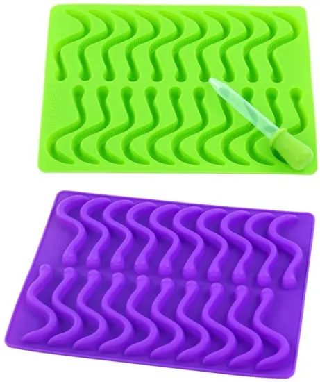 Hot Sale Food Grade Silicone Snake Shaped Chocolate Jelly Mold - 20 Cavity Non-Stick Gummy Worm Candy Mold