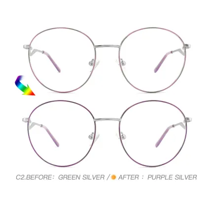 Photochromic Metal Frame Eyeglasses: Round Women's Spectacle with Anti-Blue Light and Optical Protection